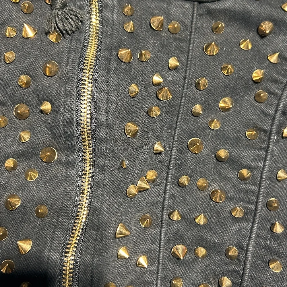 AKIRA Black Bomber Jacket with Gold Studs - Picture 4 of 11